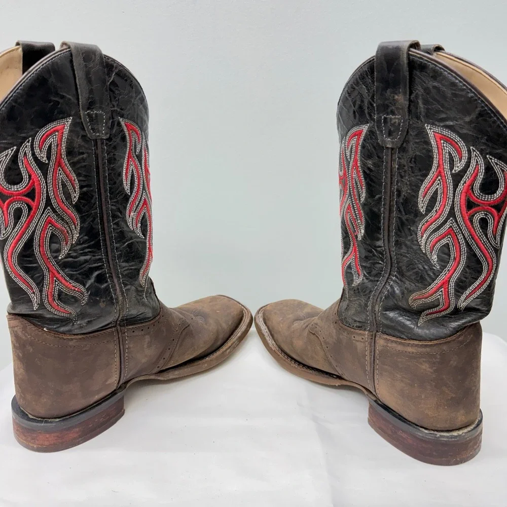 Old West brown black red flame cowboy boots youth boys 6‎ wear as shown BSY1868